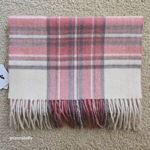 NWT 100% Wool Pink Plaid Fringe Scarf